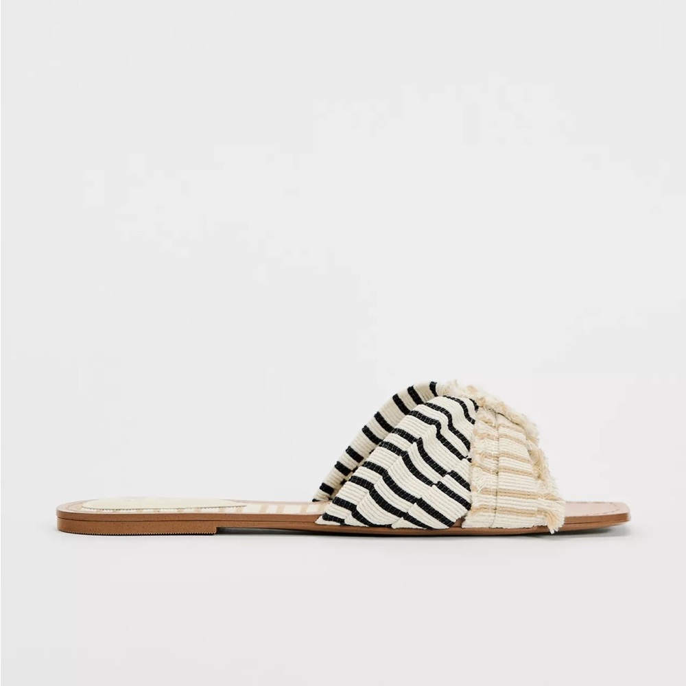 Zara Black and Cream Striped Slide Sandals